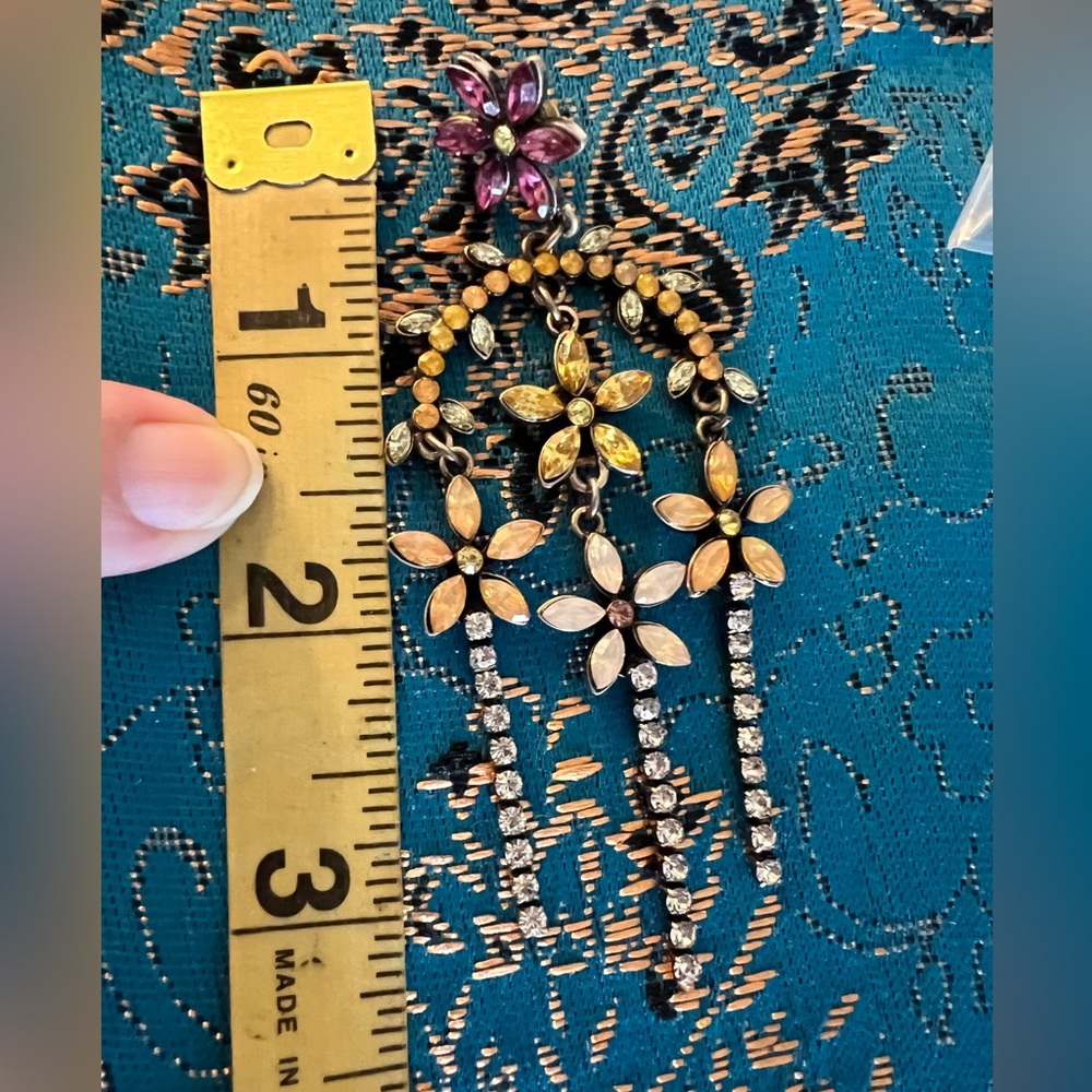 Floral Gold Multi Color Drop Earrings - Picture 4 of 4